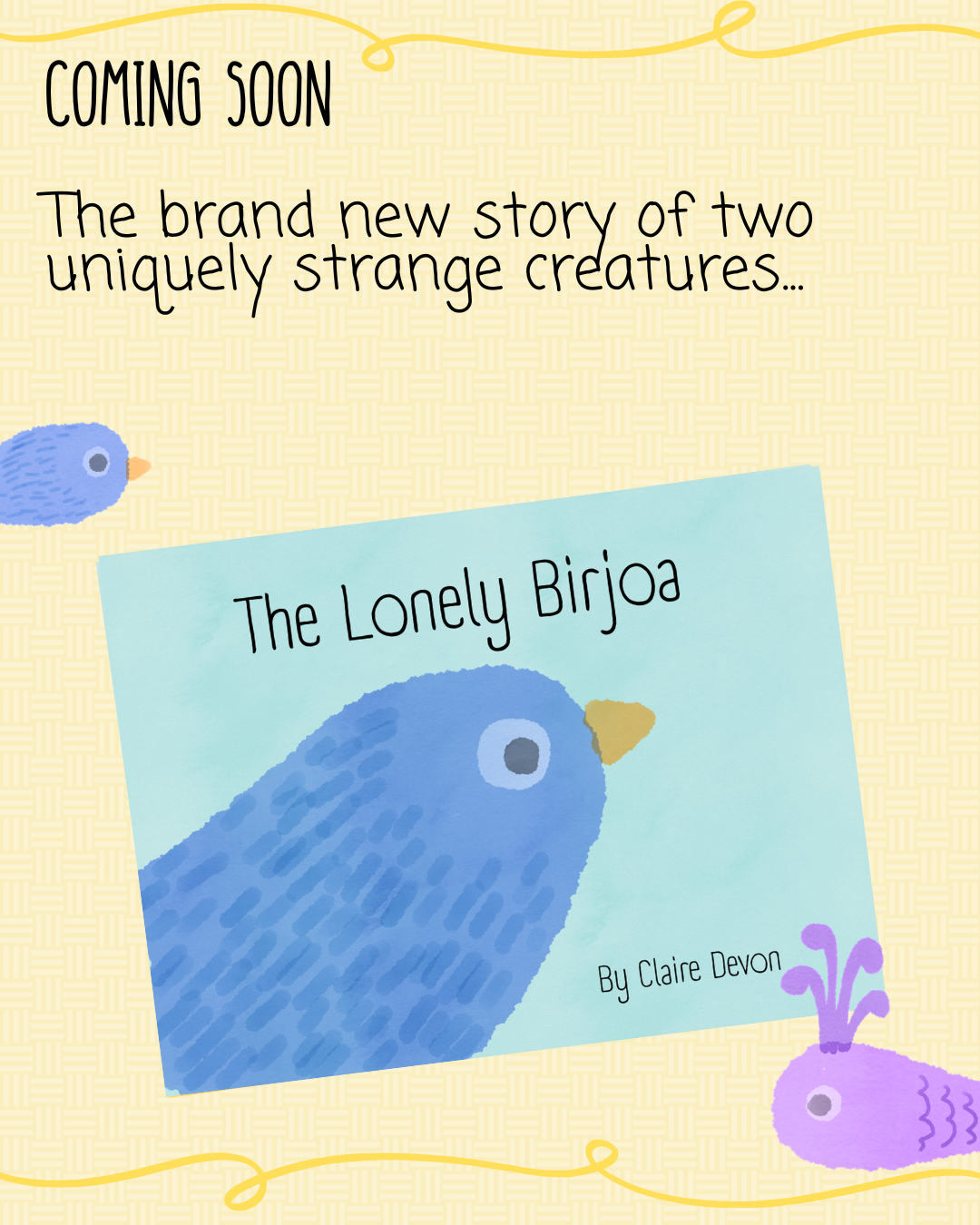 The Lonely Birjoa — a children's book by Claire Devon. The brand new story of two uniquely strange creatures.